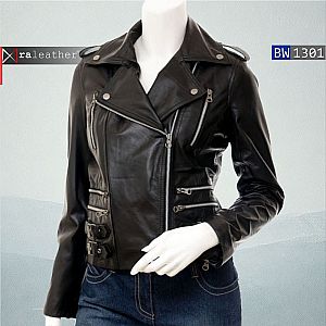 Jaket Kulit Biker Wanita WF1301 • Harga Pabrik - RA Leather® Garut