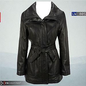 Jaket Kulit Wanita Panjang LW005 - Belt Stylish • RA Leather Garut