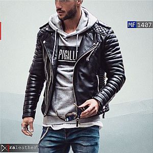 Jaket Kulit Biker Pria MF1407 - Kulit Asli, Gaya Biker Modern