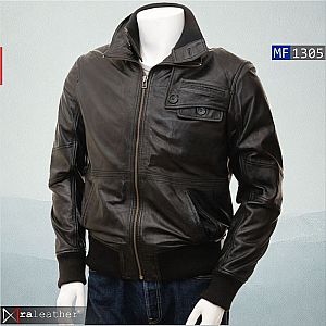 Jaket Kulit Bomber Pria MF1305 - Kulit Asli, Tampilan Sporty Elegan