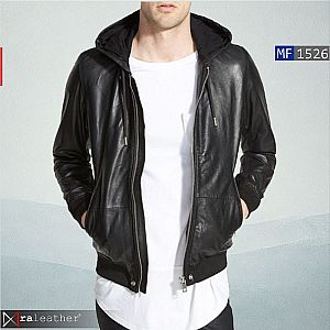 Jaket Kulit Pria MF1526 Hoodie
