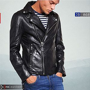 Jaket Kulit Biker Pria JB008 • Harga Pabrik - RA Leather® Garut