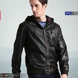 Jaket Kulit Hoodie Pria JPI01 • Harga Pabrik - RA Leather® Garut
