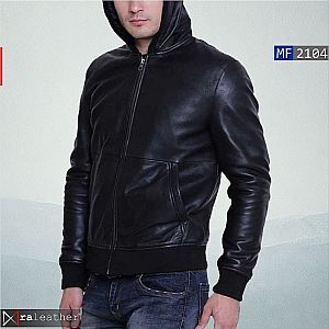 Jaket Kulit Bomber Pria Hoodie MF2104 - RA Leather® Garut