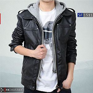 Jaket Kulit Pria SF1511 Removeable Hoodie - RA Leather Garut