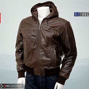 Jaket Kulit Hoodie Pria BJ011 • RA Leather® 