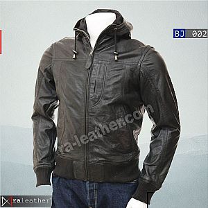 Jaket Kulit Pria BJ002 Hoodie - RA Leather®