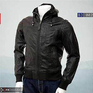 Jaket Kulit Pria BJ002 Hoodie - RA Leather®