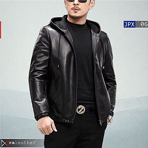 Jaket Kulit Hoodie Pria JPX06 • Harga Pabrik - RA Leather® Garut