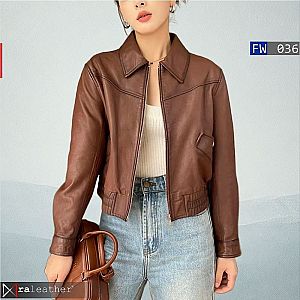 Jaket Kulit Wanita Crop FW036 • Harga Pabrik - RA Leather® Garut