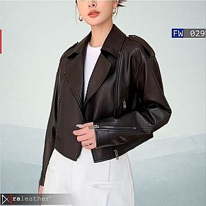 Jaket Kulit Crop Wanita FW029 - Desain Biker Chic - RA Leather® Garut