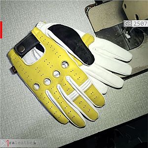 Sarung Tangan Kulit Pria Full-Finger Putih Kuning GB2507