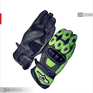 Sarung Tangan Motor Kulit Hitam Hijau dengan Knuckle Protector - GB2508