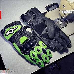 Sarung Tangan Motor Kulit Hitam Hijau dengan Knuckle Protector - GB2508
