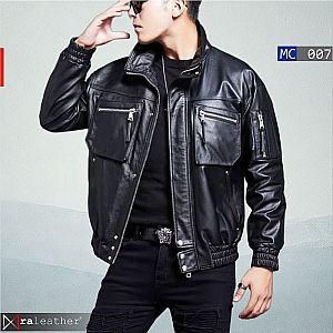 Jaket Kulit Bomber Pria MC007 • Harga Pabrik - RA Leather® Garut