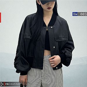 Jaket Kulit Bomber Wanita BW003 - Crop Oversize Vintage