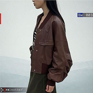 Jaket Kulit Bomber Wanita BW003 - Crop Oversize Vintage