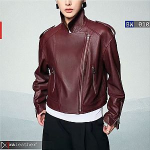 Jaket Kulit Biker Wanita BW010 • Crop Oversize Maroon Bold, Gaya Rebel Elegan