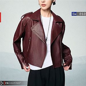 Jaket Kulit Biker Wanita BW010 • Crop Oversize Maroon Bold, Gaya Rebel Elegan