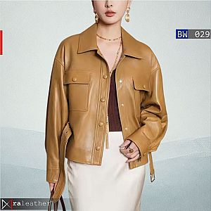 Jaket Kulit Wanita BW029 – Kasual Modern dengan Aksen Belt Elegan