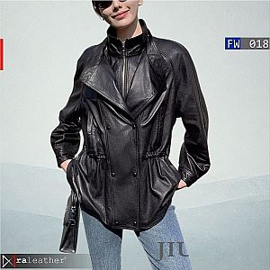 Jaket Kulit Wanita FW018 – Model Trench Elegan dengan Serut Pinggang